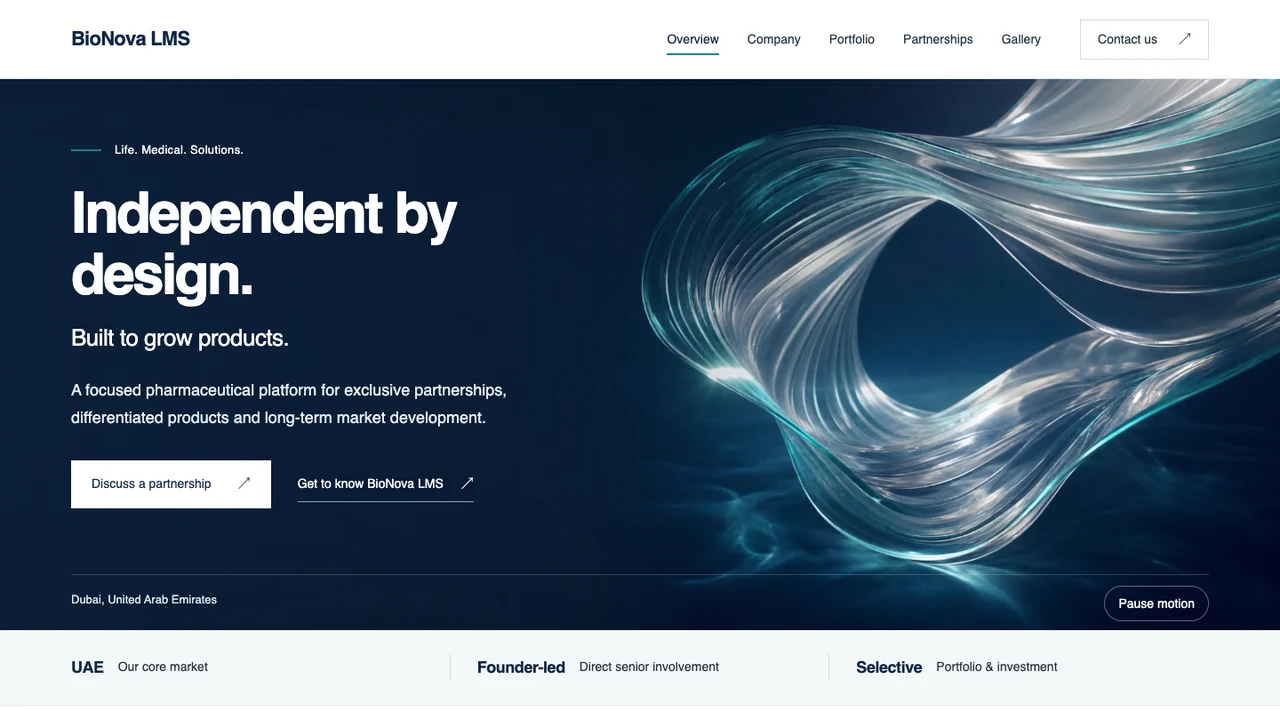 Company positioning and partnership presentation on the BioNova LMS website