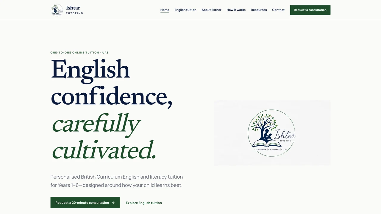 Specialist tuition and parent consultation on the Ishtar Tutoring website