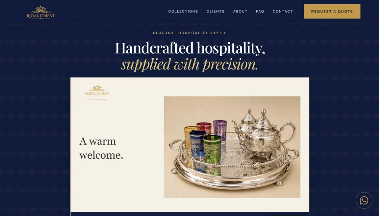 Hospitality collections and brand presentation on the Royal Orient website